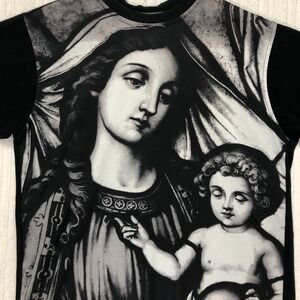 All Over Print T‎ Shirt Madonna Child Art Graphic Black Short Sleeve